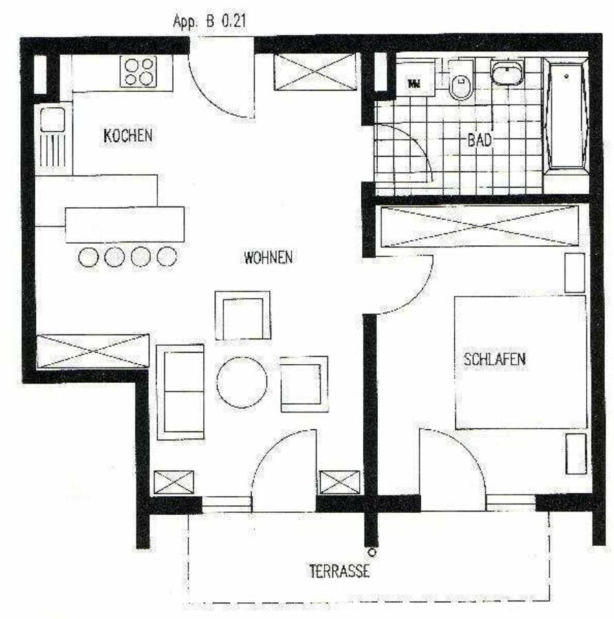 **2-Zimmer-Wohnung mit Terrasse** - Grundriss - Beispielwohnung